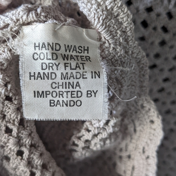 Vintage 70s Bando Hand Made Crochet Blouse Beige Neutral Medium - Picture 6 of 7